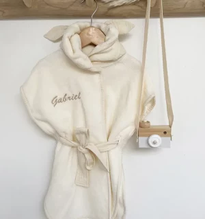 Peignoir avec prénom brodé en bambou et gaze de coton 0-2 ans